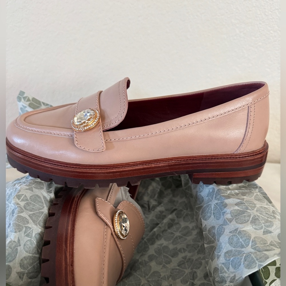 Kate Spade Leather Blush Posh Loafer with Jewel Detail